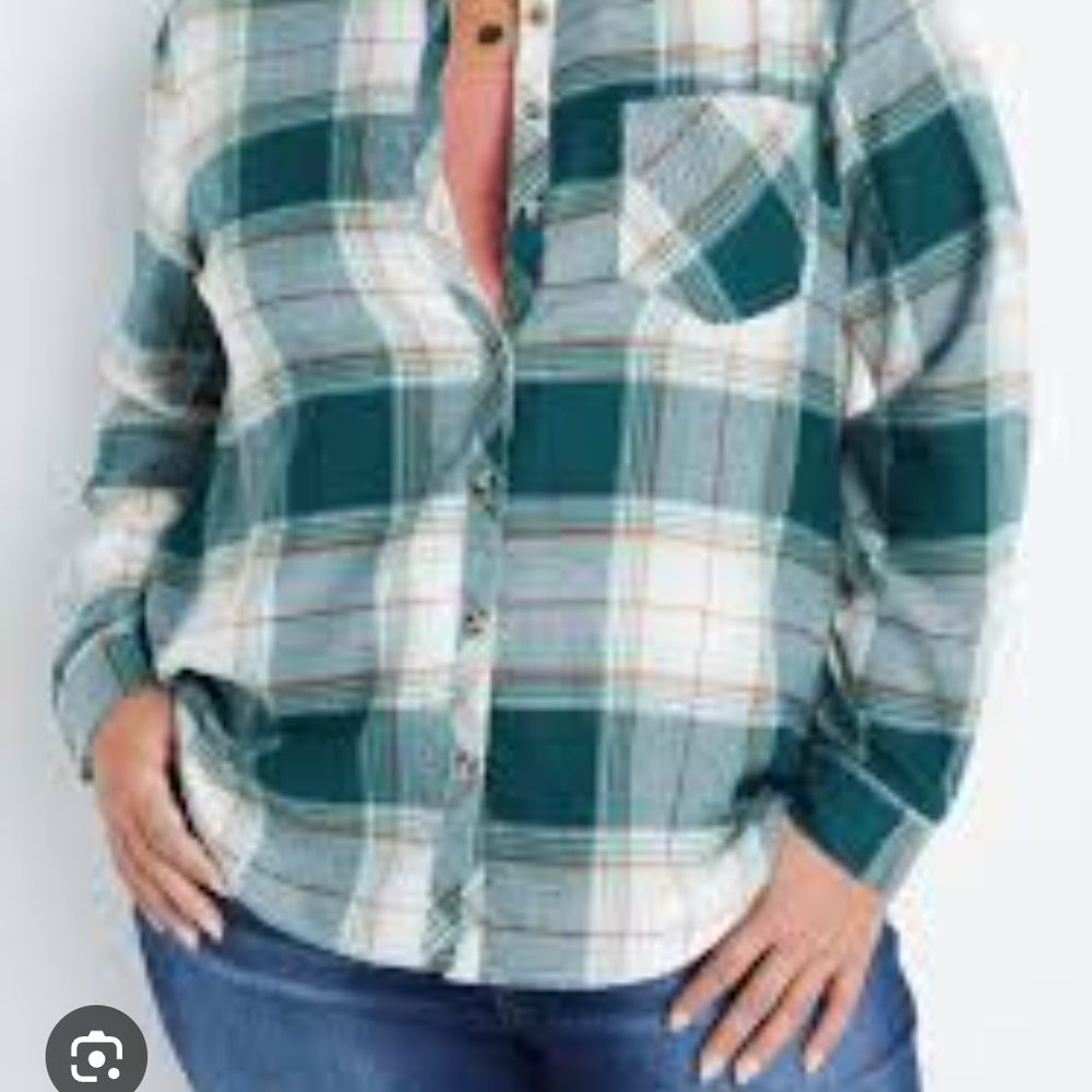 Maurices Green Plaid Button Down Shirt